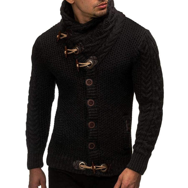 Planet Gates Black / L Sweater Cardigan Men 2018 Male Brand Casual Slim Sweaters Men Horns Buckle Thick Hedging Turtleneck Men'S Sweater XXL