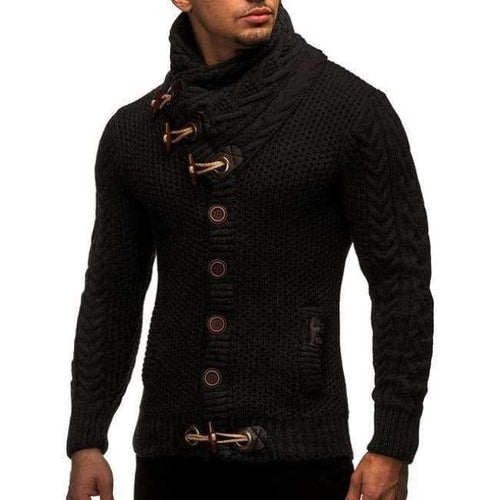 Planet Gates Black / L Sweater Cardigan Men 2018 Male Brand Casual Slim Sweaters Men Horns Buckle Thick Hedging Turtleneck Men'S Sweater XXL