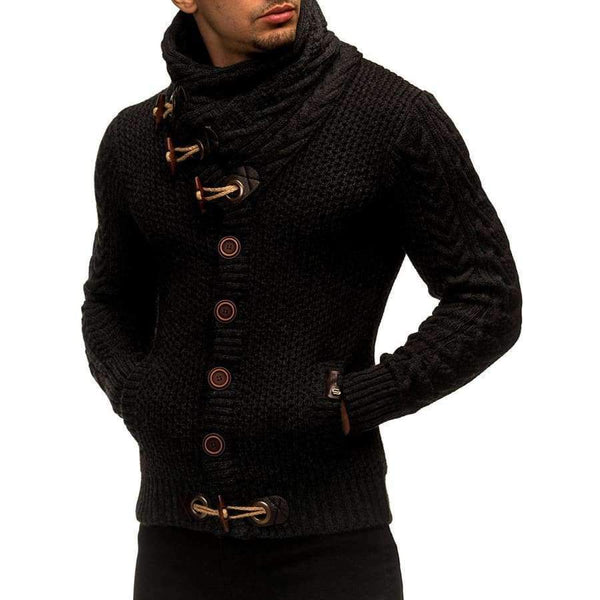 Planet Gates Black / L Sweater Cardigan Men 2018 Male Brand Casual Slim Sweaters Men Horns Buckle Thick Hedging Turtleneck Men'S Sweater XXL