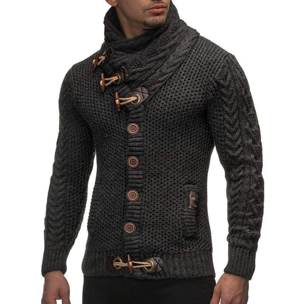 Planet Gates Black / L Sweater Cardigan Men 2018 Male Brand Casual Slim Sweaters Men Horns Buckle Thick Hedging Turtleneck Men'S Sweater XXL