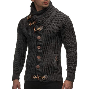 Planet Gates Black / L Sweater Cardigan Men 2018 Male Brand Casual Slim Sweaters Men Horns Buckle Thick Hedging Turtleneck Men'S Sweater XXL