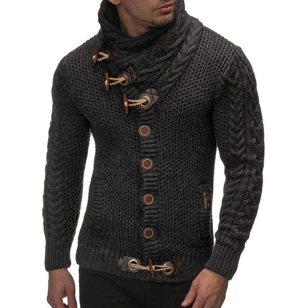 Planet Gates Black / L Sweater Cardigan Men 2018 Male Brand Casual Slim Sweaters Men Horns Buckle Thick Hedging Turtleneck Men'S Sweater XXL
