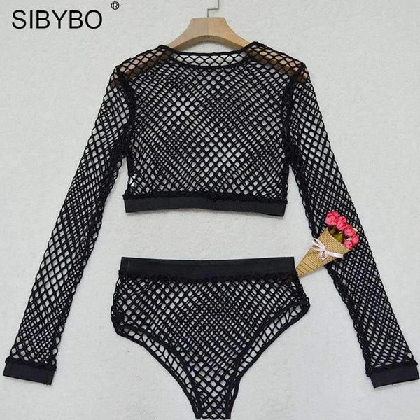 Planet Gates Black / L Two Piece Sexy Black Mesh Bodysuit Women 2018 See Through Slim Bodycon Jumpsuit Summer Rompers Women combishort femme ete