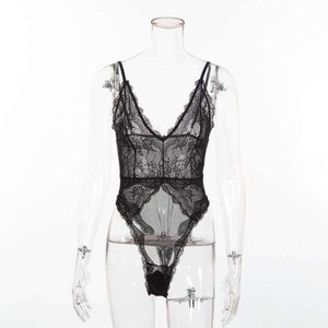 Planet Gates black / L V neck transparent mesh plunge lace bodysuit sexy bodycon jumpsuits for women 2018 hot teddy catsuit body mujer