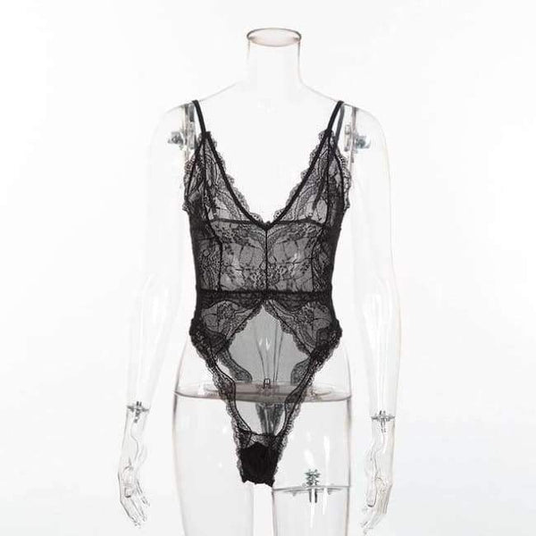 Planet Gates black / L V neck transparent mesh plunge lace bodysuit sexy bodycon jumpsuits for women 2018 hot teddy catsuit body mujer