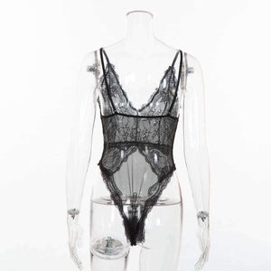Planet Gates black / L V neck transparent mesh plunge lace bodysuit sexy bodycon jumpsuits for women 2018 hot teddy catsuit body mujer