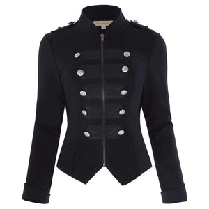 Planet Gates Black / L Victorian Gothic Buttons Decorated Zipper Front Military jacket Tops 2017 Tops Woman Black Long Sleeve Outerwear Coats