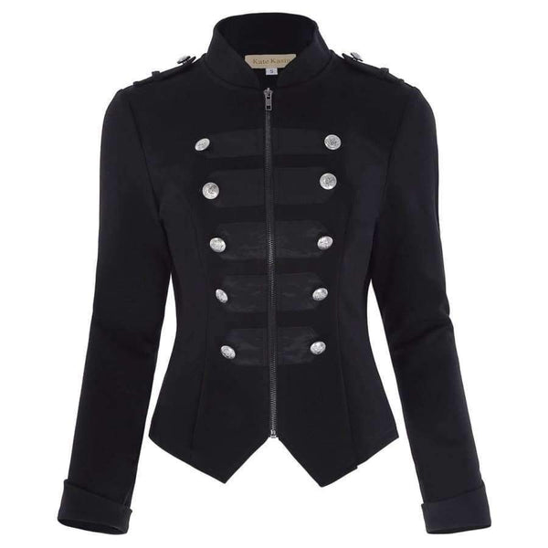 Planet Gates Black / L Victorian Gothic Buttons Decorated Zipper Front Military jacket Tops 2017 Tops Woman Black Long Sleeve Outerwear Coats