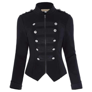 Planet Gates Black / L Victorian Gothic Buttons Decorated Zipper Front Military jacket Tops 2017 Tops Woman Black Long Sleeve Outerwear Coats