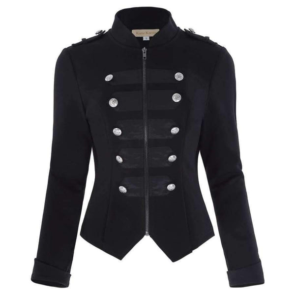 Planet Gates Black / L Victorian Gothic Buttons Decorated Zipper Front Military jacket Tops 2017 Tops Woman Black Long Sleeve Outerwear Coats