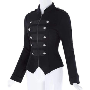 Planet Gates Black / L Victorian Gothic Buttons Decorated Zipper Front Military jacket Tops 2017 Tops Woman Black Long Sleeve Outerwear Coats