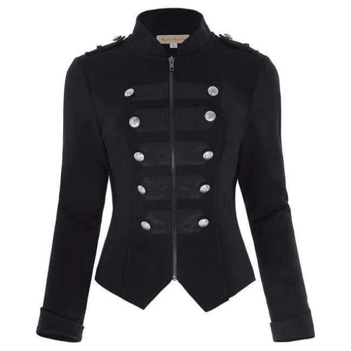 Planet Gates Black / L Victorian Gothic Buttons Decorated Zipper Front Military jacket Tops 2017 Tops Woman Black Long Sleeve Outerwear Coats