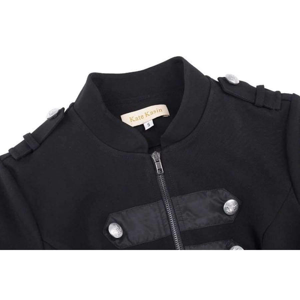 Planet Gates Black / L Victorian Gothic Buttons Decorated Zipper Front Military jacket Tops 2017 Tops Woman Black Long Sleeve Outerwear Coats