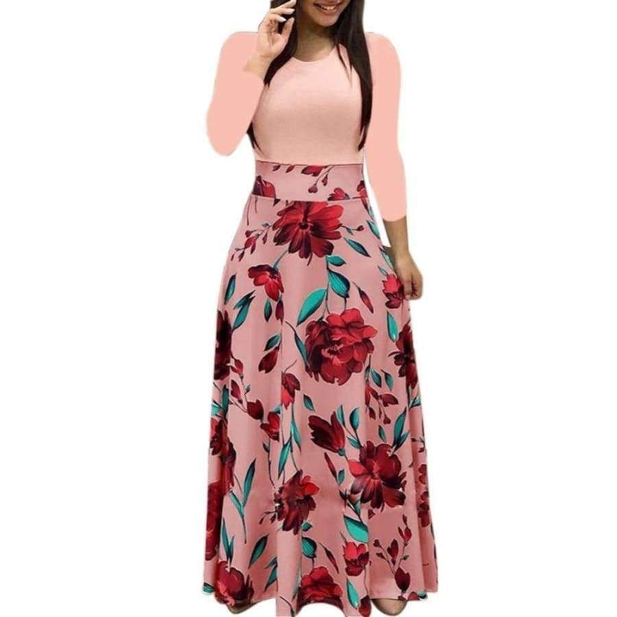 Planet Gates black / L VITIANA Women Maxi Long Floor Length Dress Female 2018 Autumn Long Sleeve Pink Floral Print High Waist Elegant Party Dresses