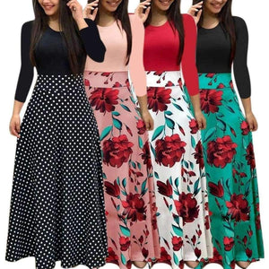 Planet Gates black / L VITIANA Women Maxi Long Floor Length Dress Female 2018 Autumn Long Sleeve Pink Floral Print High Waist Elegant Party Dresses