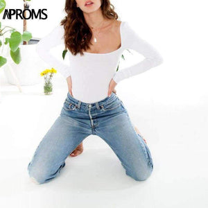 Planet Gates Black / L White Square Neck Knitted Bodysuit Women Sexy Long Sleeve Ribbed Slim Fit Bodysuit Streetwear Jumpsuit for women Top 2018