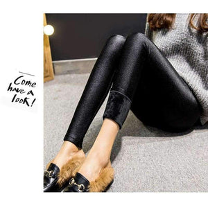 Planet Gates Black / L Winter Plus Velvet Thickening Wear Leggings Black Feet Trousers Warm Large Size Shiny Pants Women Workout Leggins
