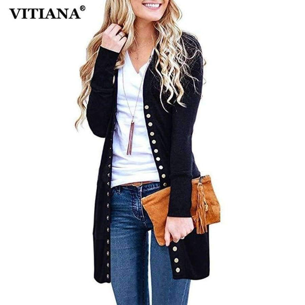 Planet Gates black / L Women Casual Long Cardigan Coat Female 2018 Autumn Long Sleeve Solid Black Elegant Slim Knitted Casual Sweater Jacket