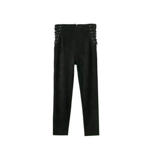 Planet Gates black / L Women  Lace Up Side Waist Suede Leggings Sexy Legging
