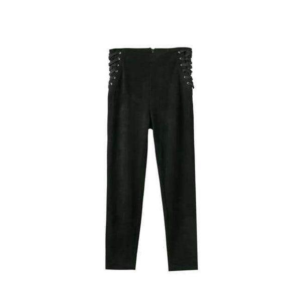 Planet Gates black / L Women  Lace Up Side Waist Suede Leggings Sexy Legging