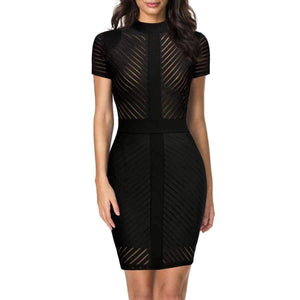 Planet Gates Black / L Women's Vintage Sexy See Through Clubwear Night Cocktail Party Night Club Solid Black Dress