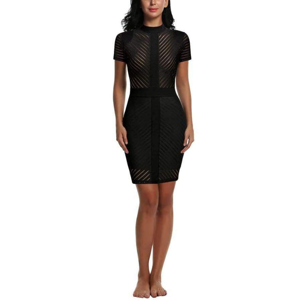 Planet Gates Black / L Women's Vintage Sexy See Through Clubwear Night Cocktail Party Night Club Solid Black Dress