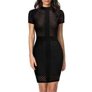 Planet Gates Black / L Women's Vintage Sexy See Through Clubwear Night Cocktail Party Night Club Solid Black Dress