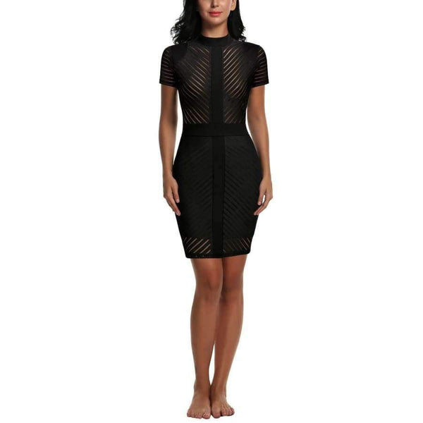 Planet Gates Black / L Women's Vintage Sexy See Through Clubwear Night Cocktail Party Night Club Solid Black Dress