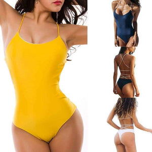 Planet Gates black / L Women Sexy Backless Halter Neck Bandage Solid Color Onepiece Swimsuit Swimwear