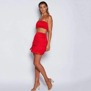 Planet Gates Black / L Women Tassel Bodycon Dresses Sleeveless Spaghetti Strap Sexy Dress Summer White Black Red Celebrity Party Dress