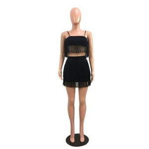 Planet Gates Black / L Women Tassel Bodycon Dresses Sleeveless Spaghetti Strap Sexy Dress Summer White Black Red Celebrity Party Dress