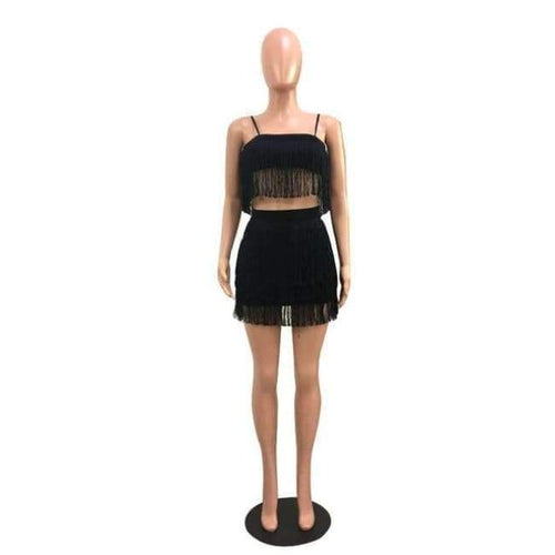 Planet Gates Black / L Women Tassel Bodycon Dresses Sleeveless Spaghetti Strap Sexy Dress Summer White Black Red Celebrity Party Dress