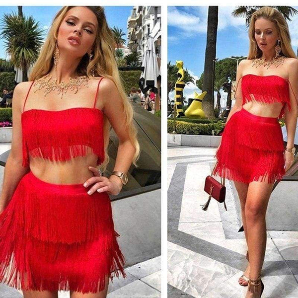 Planet Gates Black / L Women Tassel Bodycon Dresses Sleeveless Spaghetti Strap Sexy Dress Summer White Black Red Celebrity Party Dress