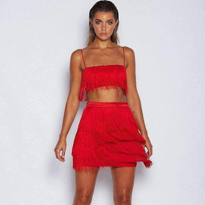 Planet Gates Black / L Women Tassel Bodycon Dresses Sleeveless Spaghetti Strap Sexy Dress Summer White Black Red Celebrity Party Dress