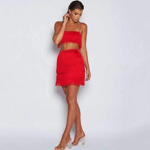 Planet Gates Black / L Women Tassel Bodycon Dresses Sleeveless Spaghetti Strap Sexy Dress Summer White Black Red Celebrity Party Dress