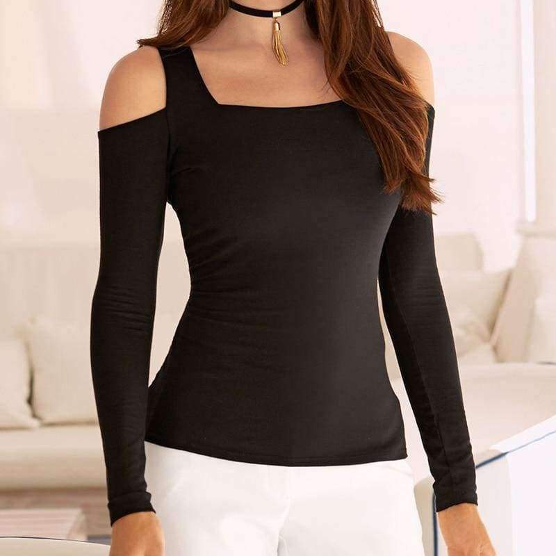 Planet Gates Women tops & tees Autumn Long Sleeve t-shirt feminina Casual Slim Solid Off Shoulder Top Shirt  Female 2018 Femme tshirt