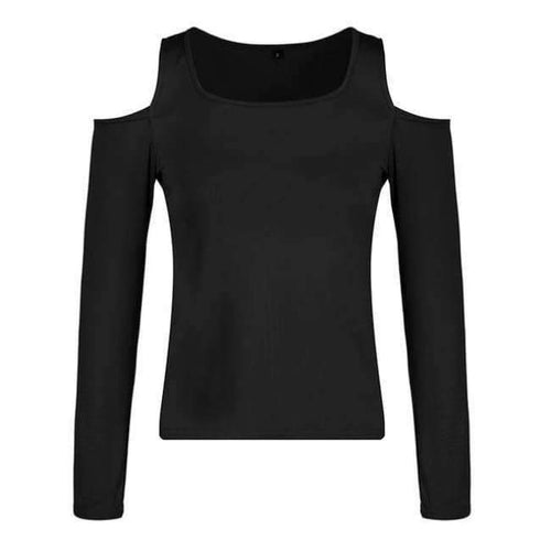 Planet Gates Black / L Women tops & tees Autumn Long Sleeve t-shirt feminina Casual Slim Solid Off Shoulder Top Shirt  Female 2018 Femme tshirt