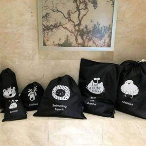 Planet Gates Black LASPERAL 6pcs/Set Creative Printed Travel Bag Clothes Shoe Cosmetic Waterproof Storage Bag Portable Drawstring Storage Container