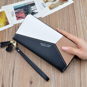 Planet Gates Black Leather Wallets Women Long Zipper Coin Purses Tassel Design Clutch Wallets Female Money Bag Credit Card Holder