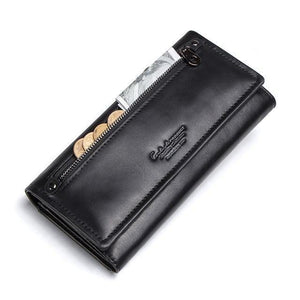 Planet Gates Black Leather Women Clutch Wallets Multiple Cards Holder Long Female Purse With Phone Bag Fashion Woman Wallet