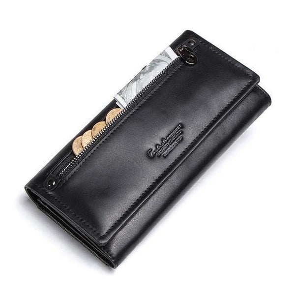 Planet Gates Black Leather Women Clutch Wallets Multiple Cards Holder Long Female Purse With Phone Bag Fashion Woman Wallet