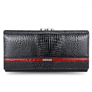 Planet Gates Black Leather Women Wallets Crocodile Print Long Hasp Zipper Wallet Ladies Clutch Bag Purse Female Luxury