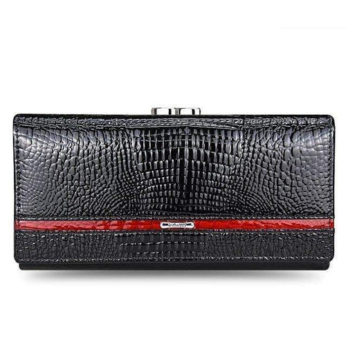 Planet Gates Black Leather Women Wallets Crocodile Print Long Hasp Zipper Wallet Ladies Clutch Bag Purse Female Luxury