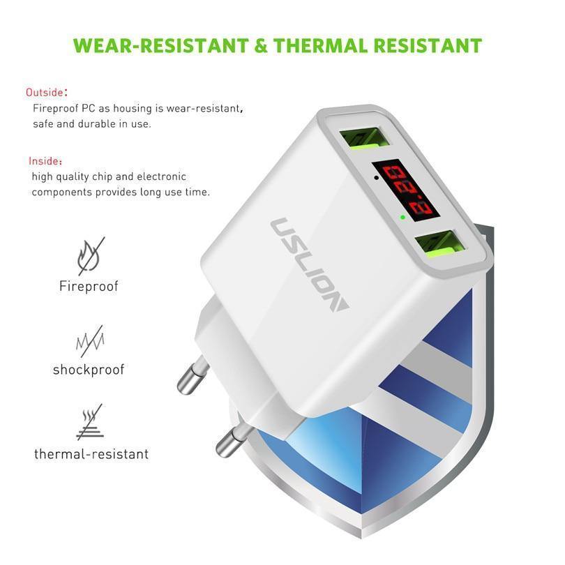 Planet Gates Black LED Display 2 USB Charger,USLION Universal Mobile Phone Charger For iPhone iPad Samsung Xiaomi 2.2A Max Charging Wall Charger