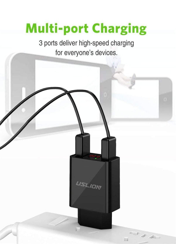 Planet Gates Black LED Display 2 USB Charger,USLION Universal Mobile Phone Charger For iPhone iPad Samsung Xiaomi 2.2A Max Charging Wall Charger
