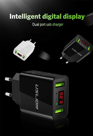 Planet Gates Black LED Display 2 USB Charger,USLION Universal Mobile Phone Charger For iPhone iPad Samsung Xiaomi 2.2A Max Charging Wall Charger