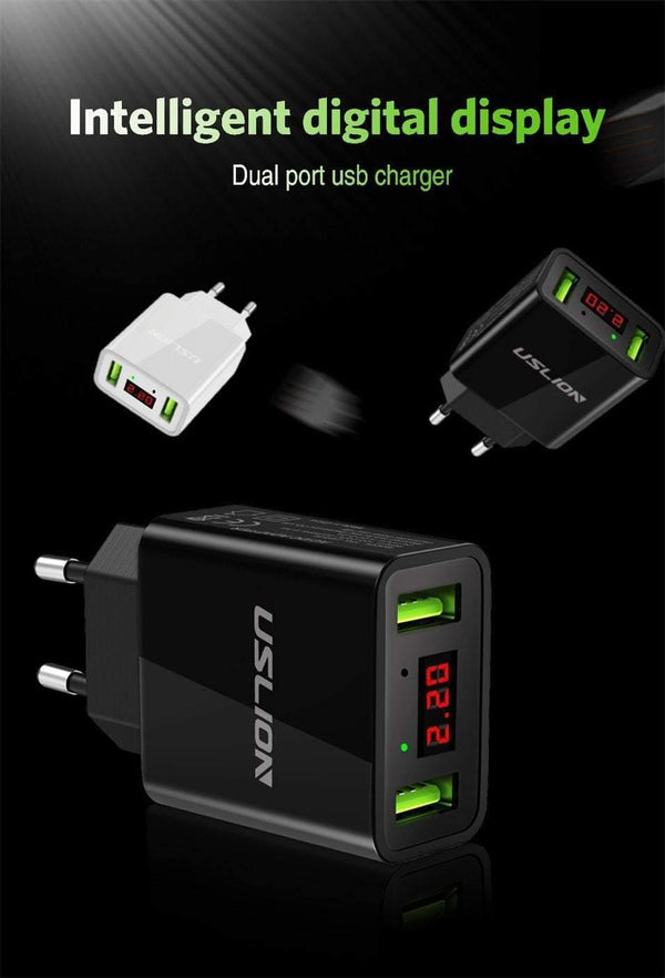 Planet Gates Black LED Display 2 USB Charger,USLION Universal Mobile Phone Charger For iPhone iPad Samsung Xiaomi 2.2A Max Charging Wall Charger