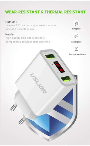 Planet Gates Black LED Display 2 USB Charger,USLION Universal Mobile Phone Charger For iPhone iPad Samsung Xiaomi 2.2A Max Charging Wall Charger