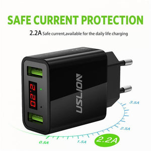 Planet Gates Black LED Display 2 USB Charger,USLION Universal Mobile Phone Charger For iPhone iPad Samsung Xiaomi 2.2A Max Charging Wall Charger