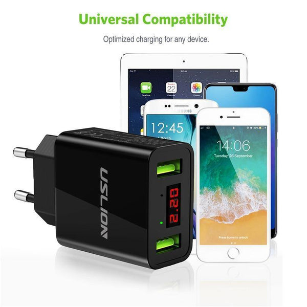 Planet Gates Black LED Display 2 USB Charger,USLION Universal Mobile Phone Charger For iPhone iPad Samsung Xiaomi 2.2A Max Charging Wall Charger